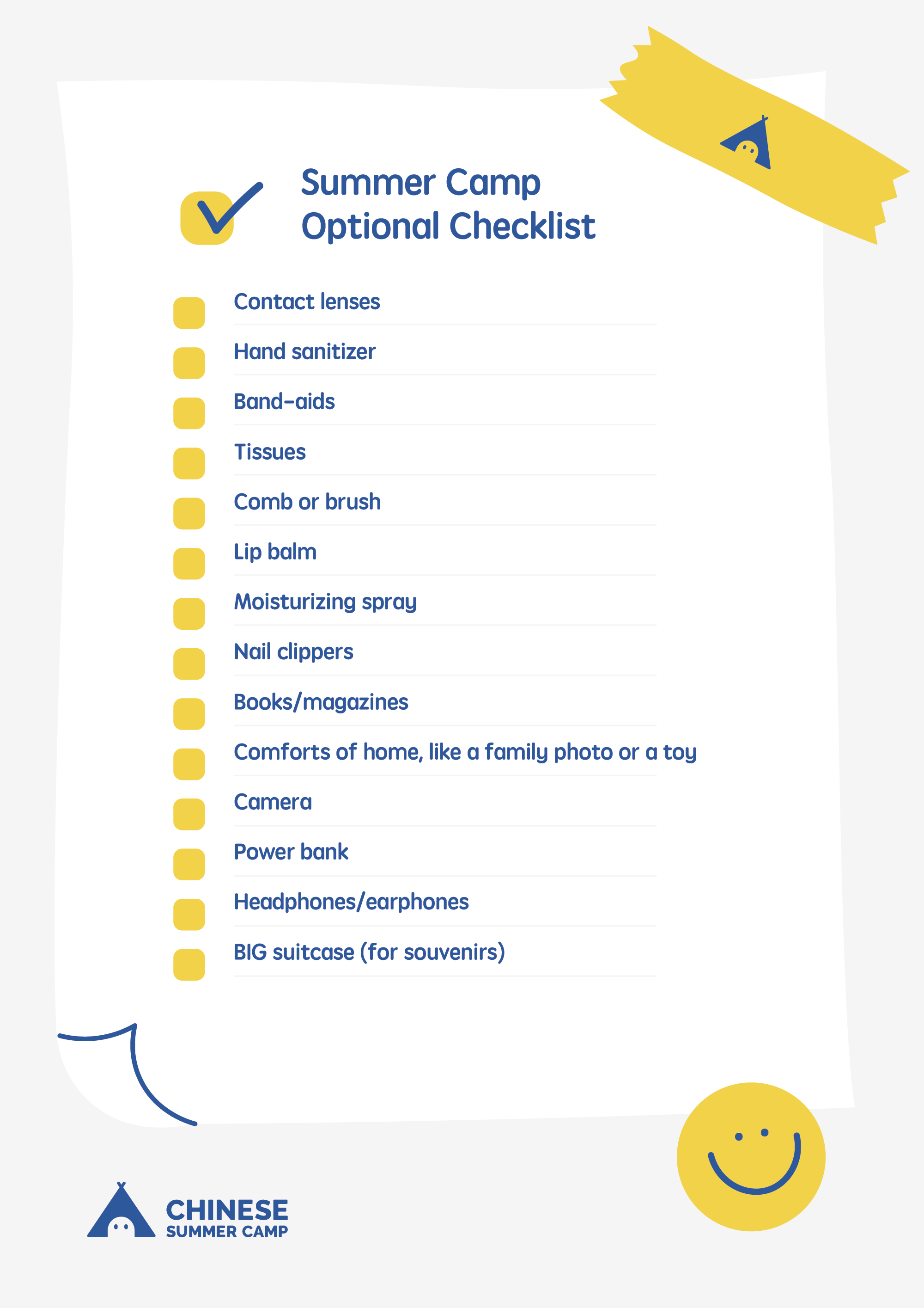 Optional Summer Camp Checklist