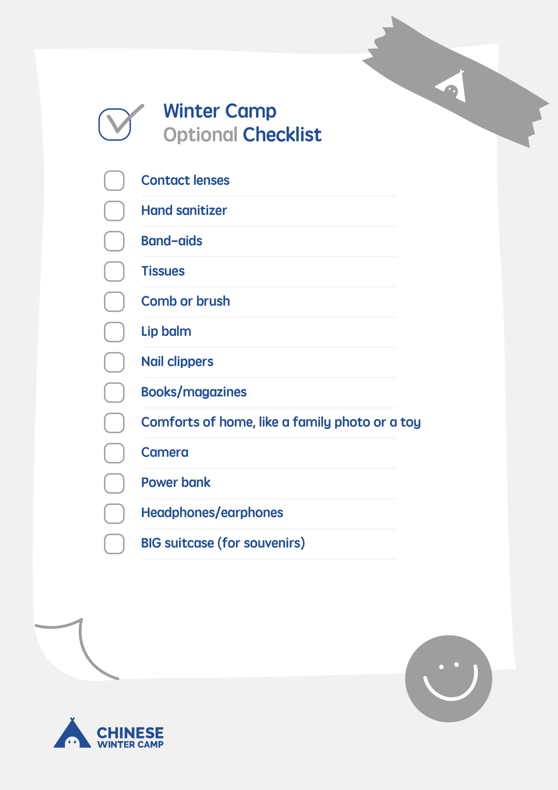 Optional | Chinese Winter Camp Packing List